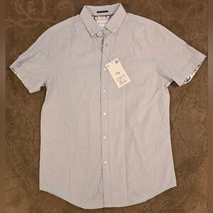 Denim Flower Polka Dot Button Down Shirt (Mens S)